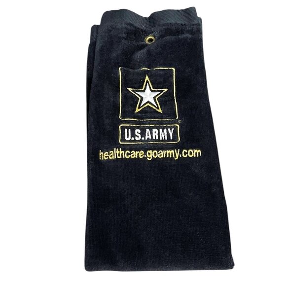 US Army Healthcare Cotton Golf Towel Black with Yellow Gold Army Logo - Picture 1 of 7